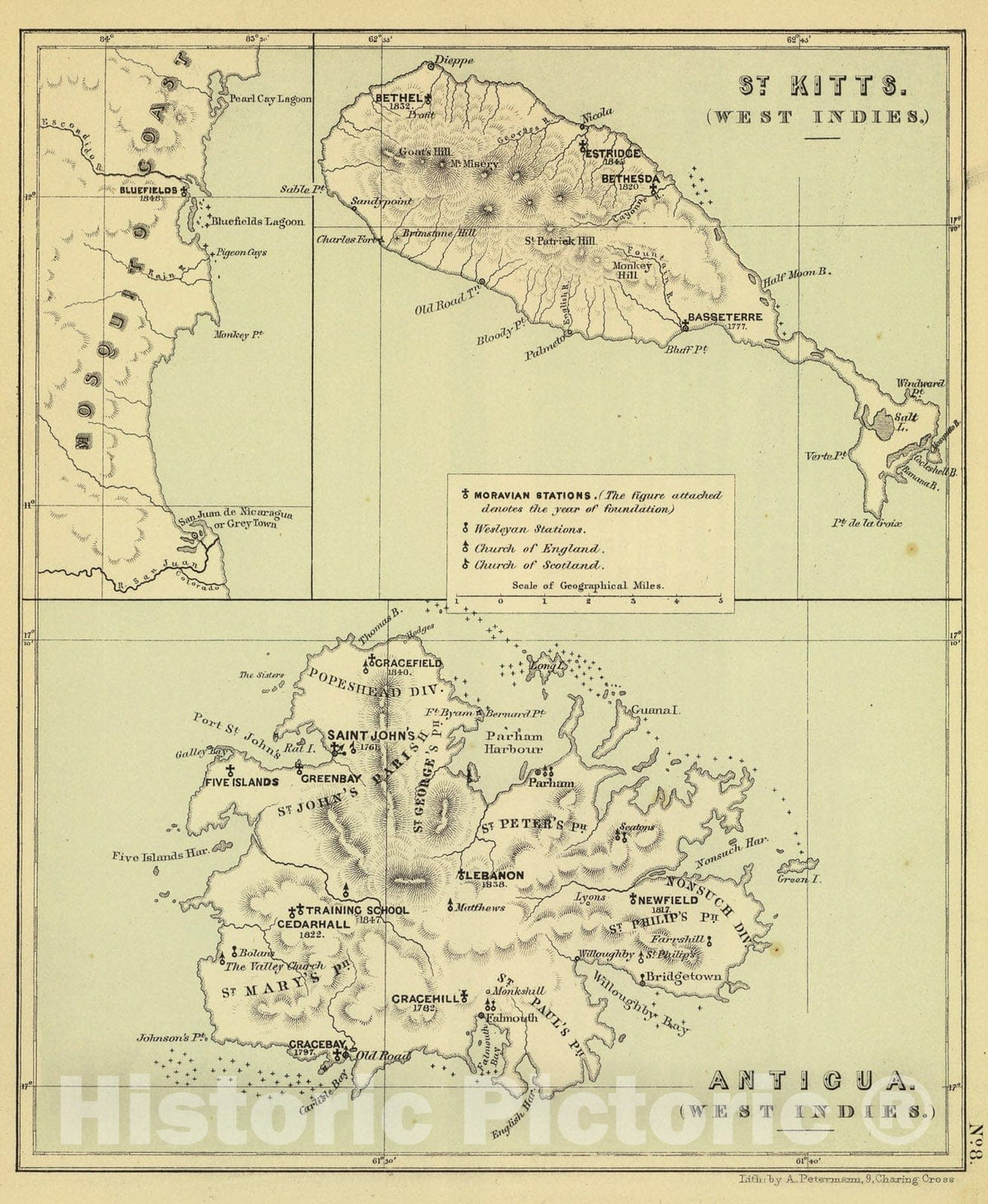 Historic Map : Antigua., 1853, Vintage Wall Art
