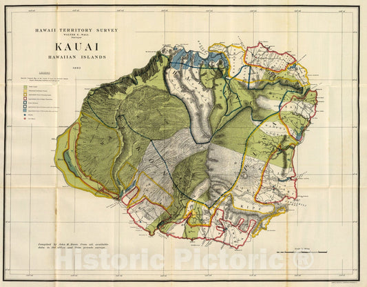Kauai, Hawaii - Survey Map, 1906 - Historical Map Print