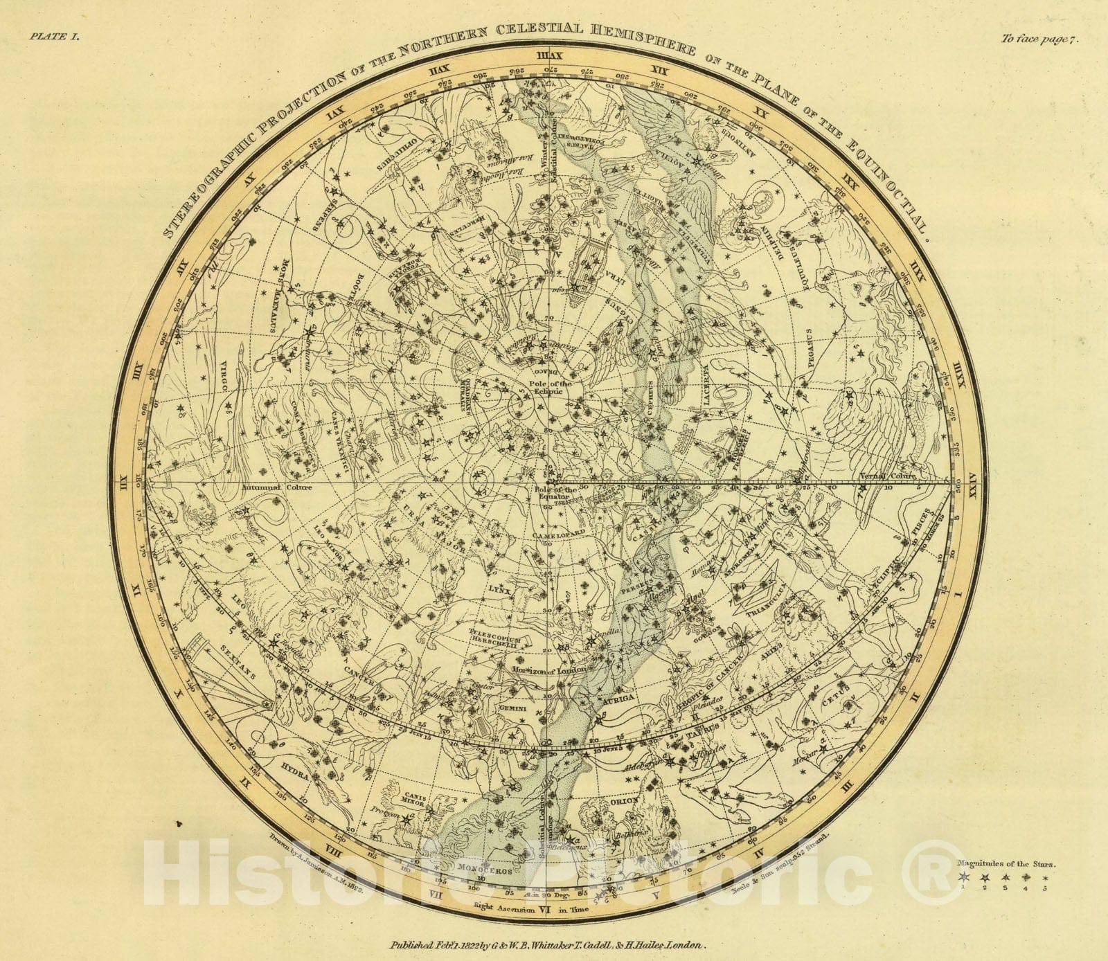 Historic Map : N. Celestial Hemisphere., 1822, Vintage Wall Art