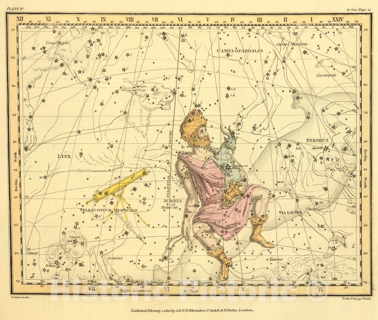 Historic Map : (Auriga, Camelopardalis, Telescopium Herschelii), 1822, Vintage Wall Art