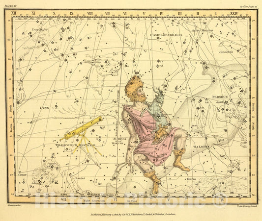 Historic Map : (Auriga, Camelopardalis, Telescopium Herschelii), 1822, Vintage Wall Art