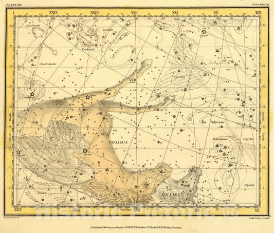 Historic Map : (Pegasus and Equuleus), 1822, Vintage Wall Art