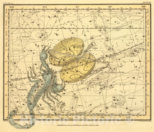 Historic Map : (Libra, Scorpio), 1822, Vintage Wall Art