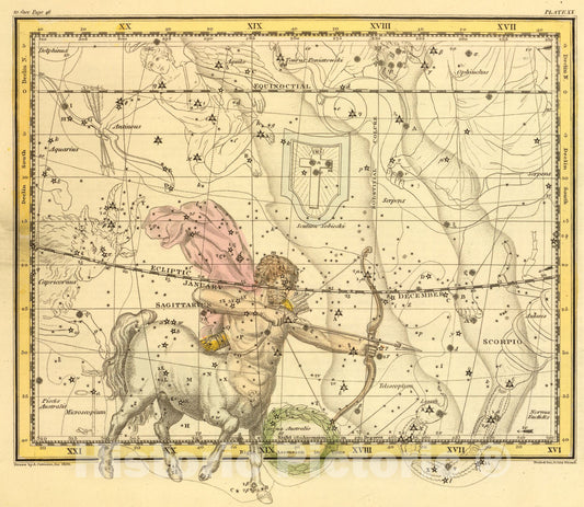 Historic Map : (Sagittarius), 1822, Vintage Wall Art