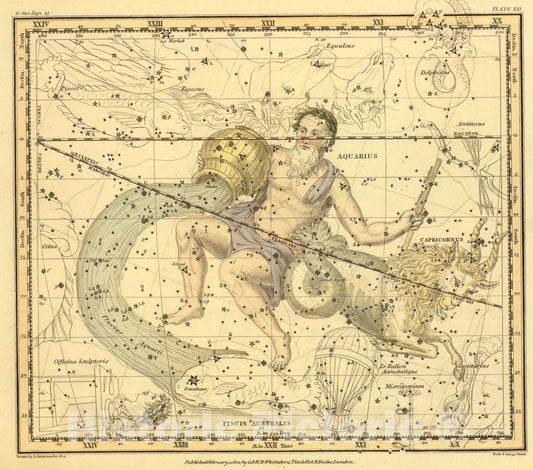 Historic Map : (Capricornus and Aquarius), 1822, Vintage Wall Art