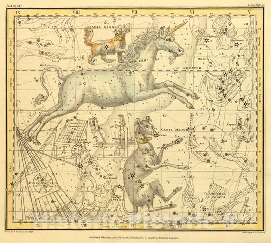 Historic Map : (Canis Major, Canis Minor, Monoceros, Argo Navis, l'Atelier de l'imprimeur), 1822, Vintage Wall Art
