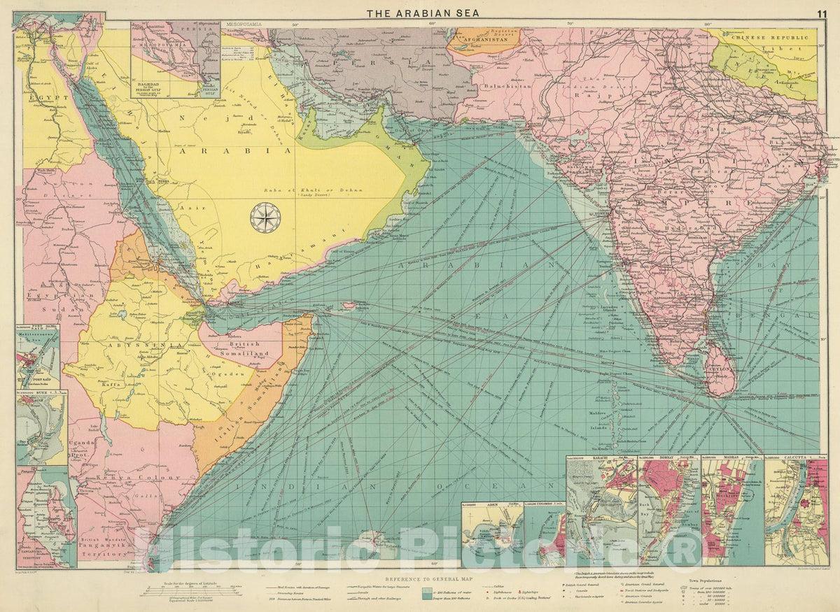 Historic Map : Arabian Sea., 1922, Vintage Wall Art