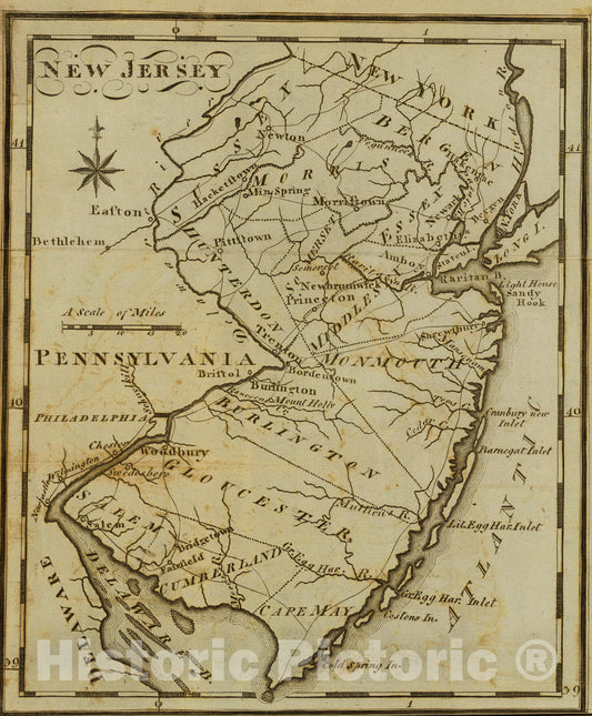 Historic Map : New Jersey., 1795, Vintage Wall Art