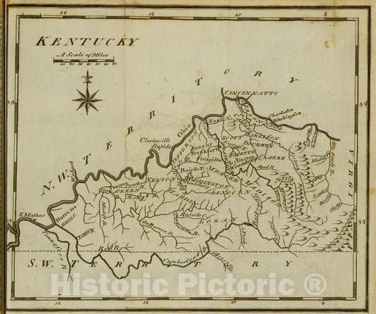 Historic Map : Kentucky., 1795, Vintage Wall Art