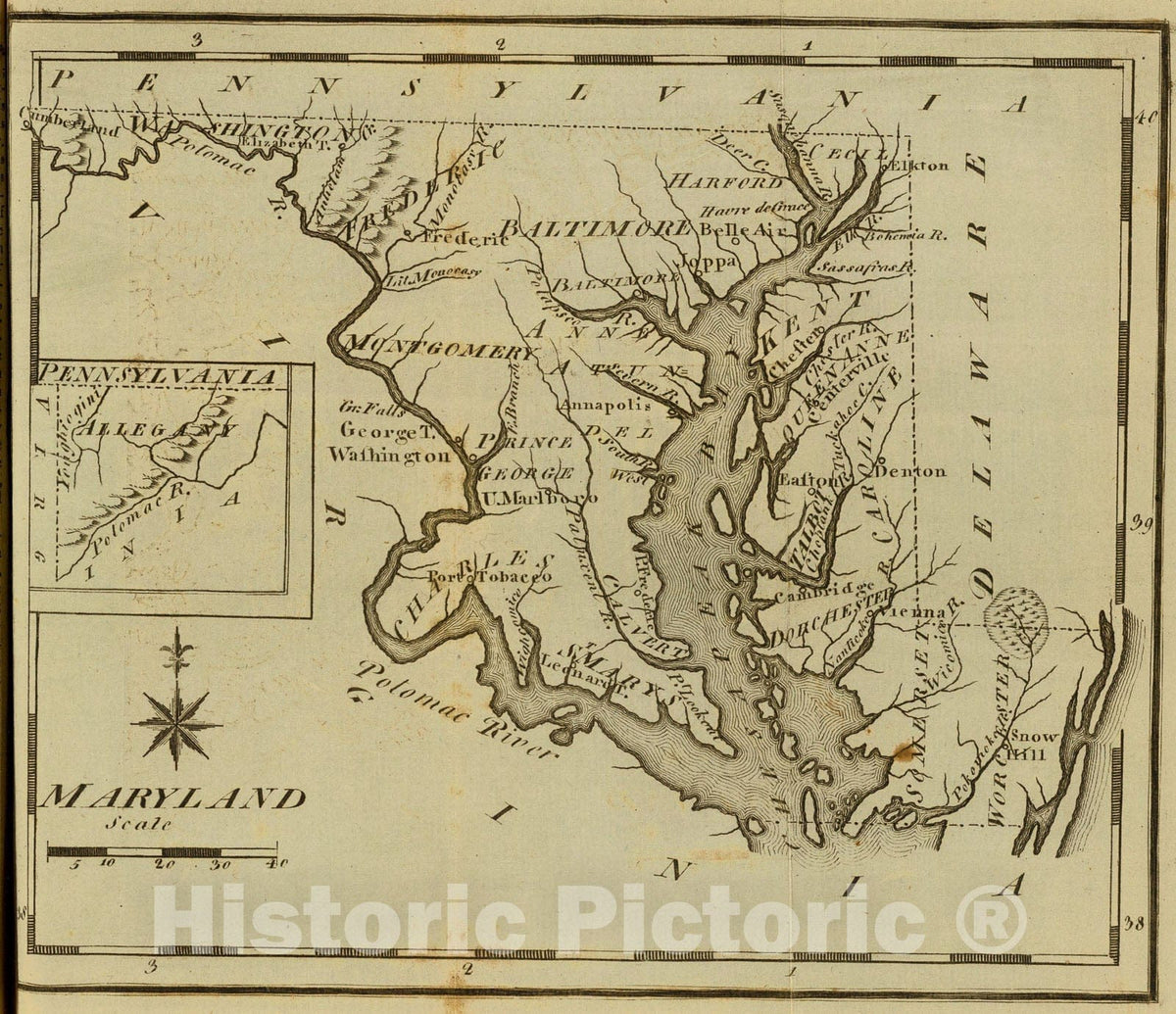 Historic Map : Maryland., 1795, Vintage Wall Art