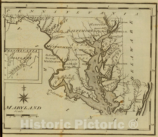 Historic Map : Maryland., 1795, Vintage Wall Art