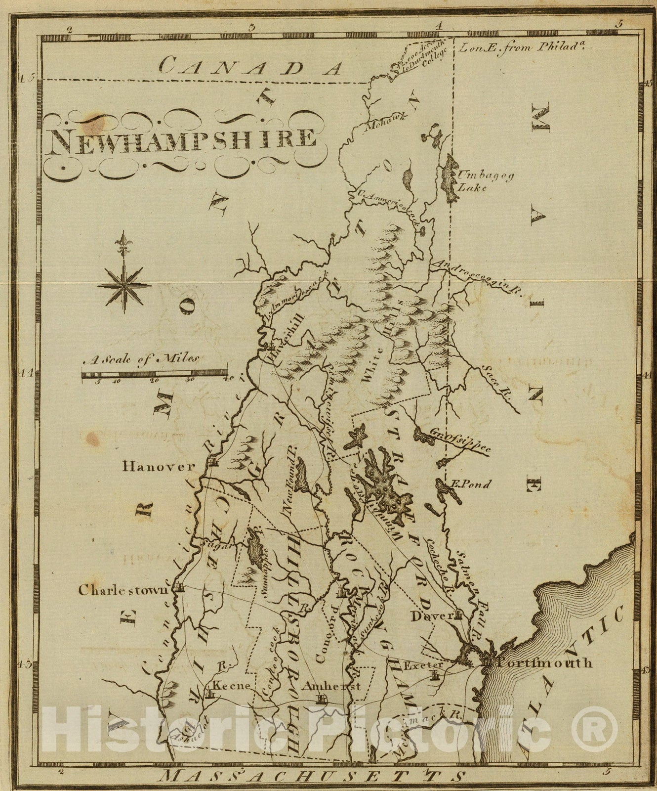 Historic Map : New Hampshire., 1795, Vintage Wall Art