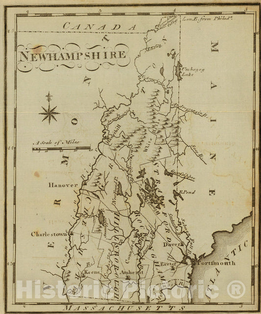 Historic Map : New Hampshire., 1795, Vintage Wall Art