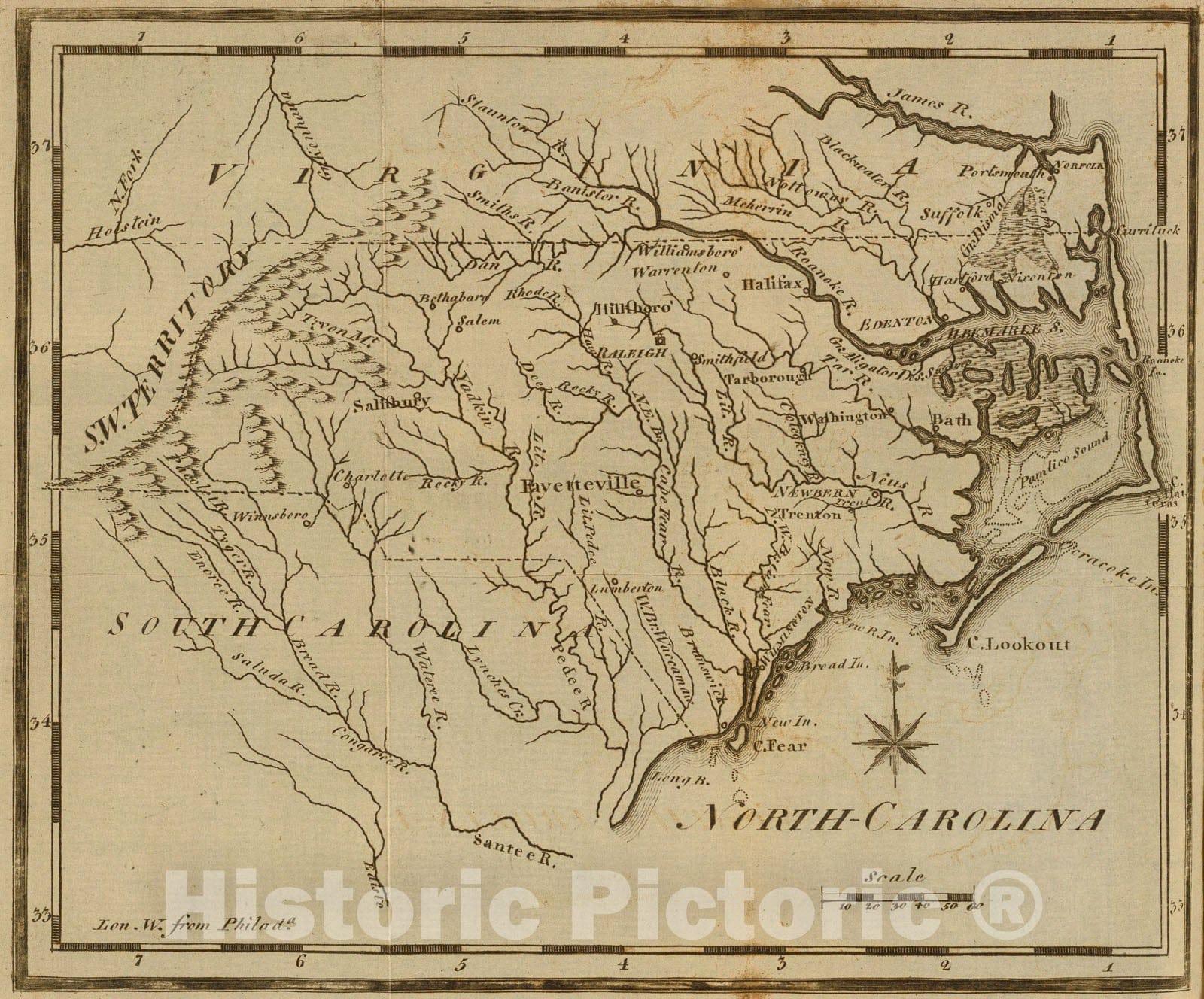 Historic Map : North-Carolina., 1795, Vintage Wall Art