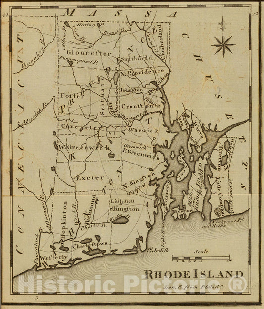 Historic Map : Rhode Island., 1795, Vintage Wall Art