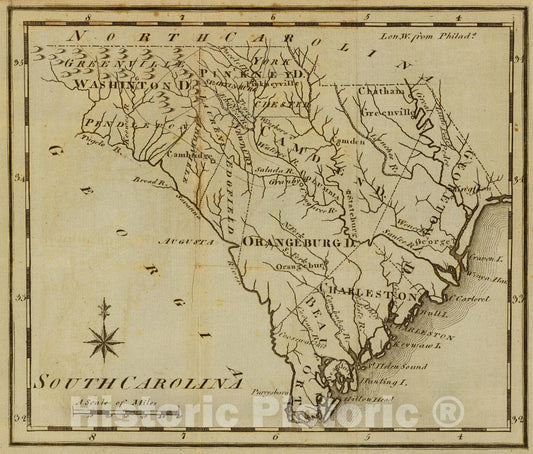 Historic Map : North Carolina., 1795, Vintage Wall Art