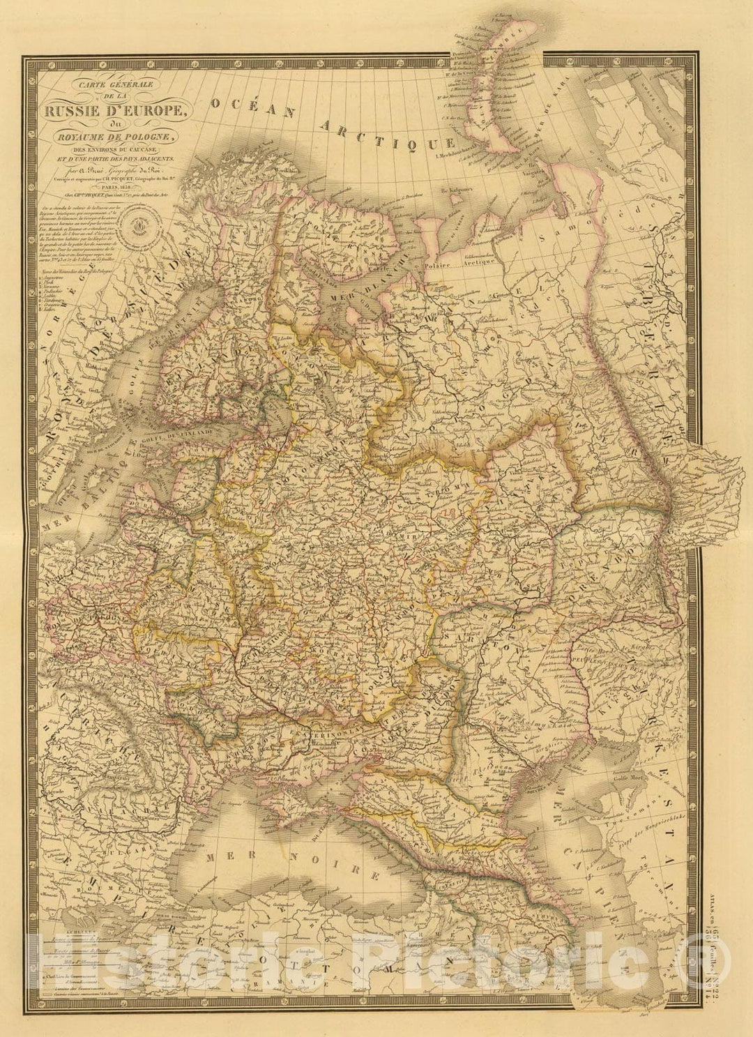 Historic Map : Russie d'Europe, Pologne., 1838, Vintage Wall Art