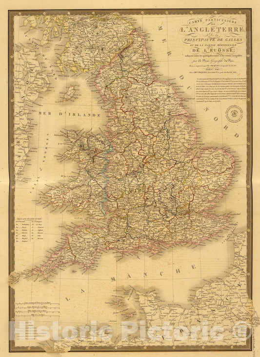 Historic Map : Angleterre, Galles., 1840, Vintage Wall Art