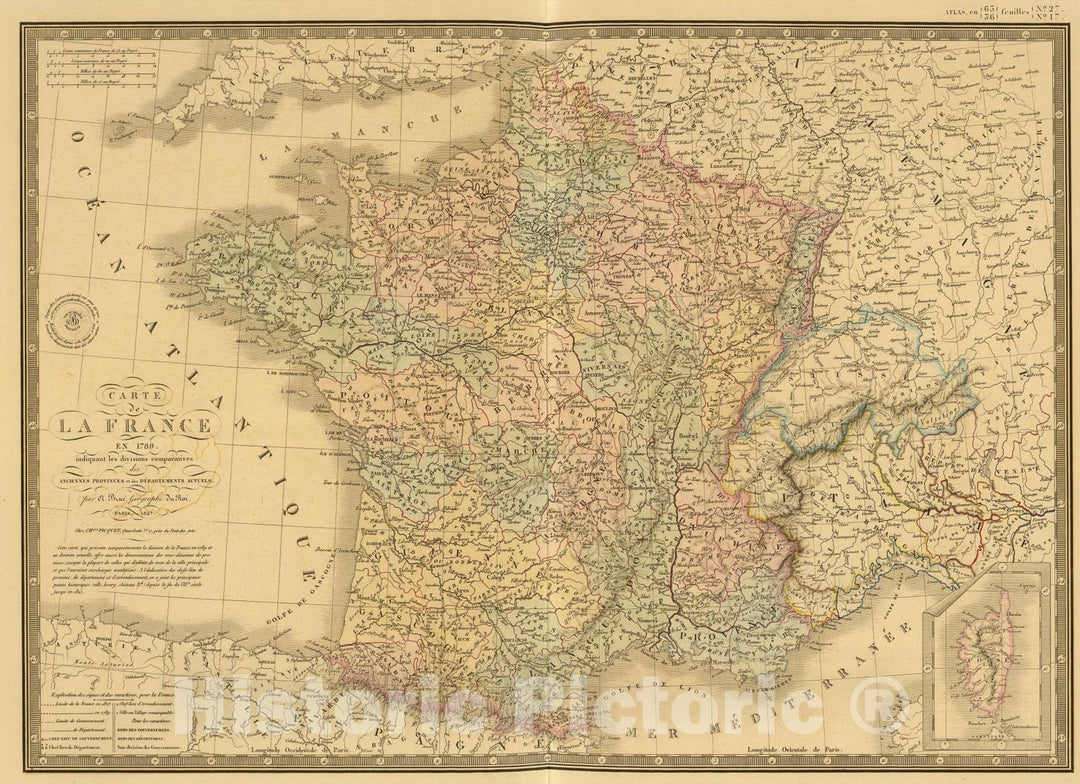 Historic Map : France en 1789., 1827, Vintage Wall Art