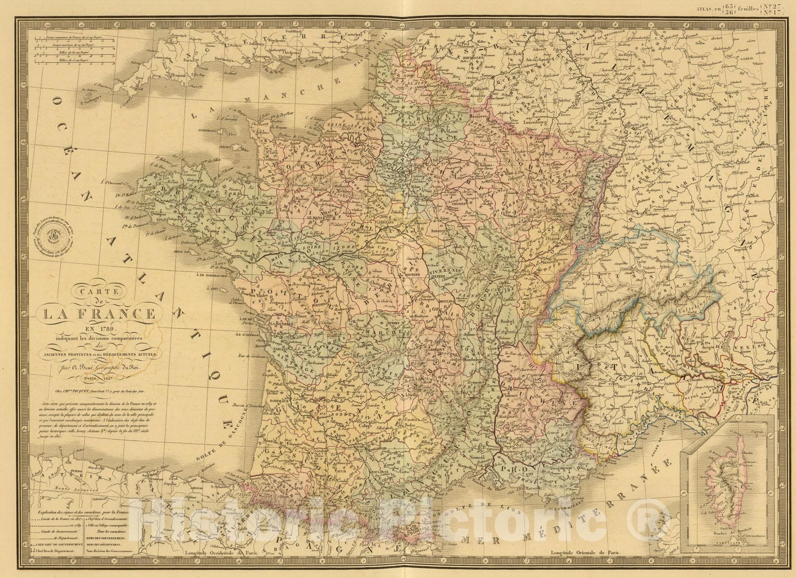 Historic Map : France en 1789., 1827, Vintage Wall Art