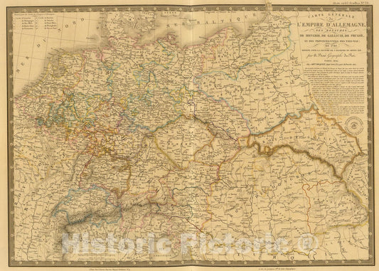 Historic Map : Empire d'Allemagne, Hongrie, Gallicie, Prusse, Provinces-Unies de Pays-Bas en 1789., 1826, Vintage Wall Art