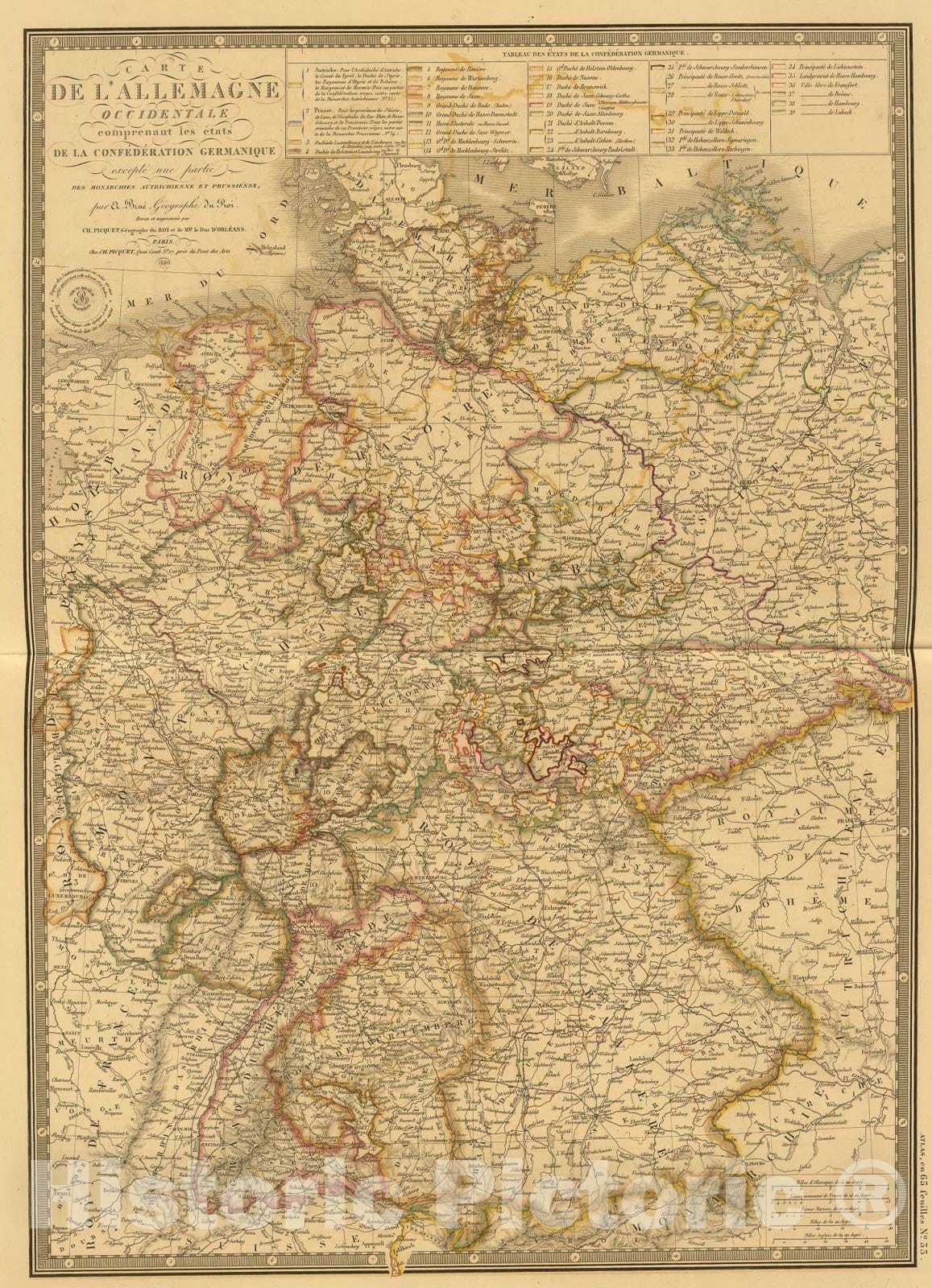 Historic Map : Allemagne occidentale., 1840, Vintage Wall Art