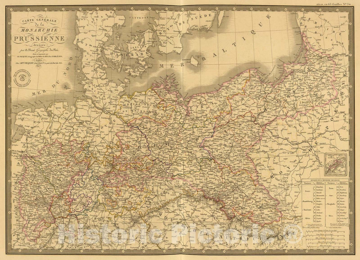 Historic Map : Monarchie Prussienne., 1836, Vintage Wall Art