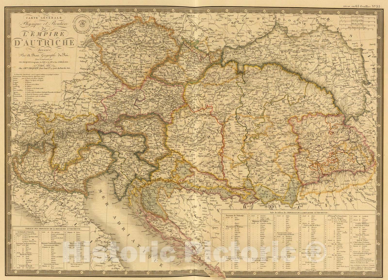 Historic Map : Empire d'Autriche., 1836, Vintage Wall Art