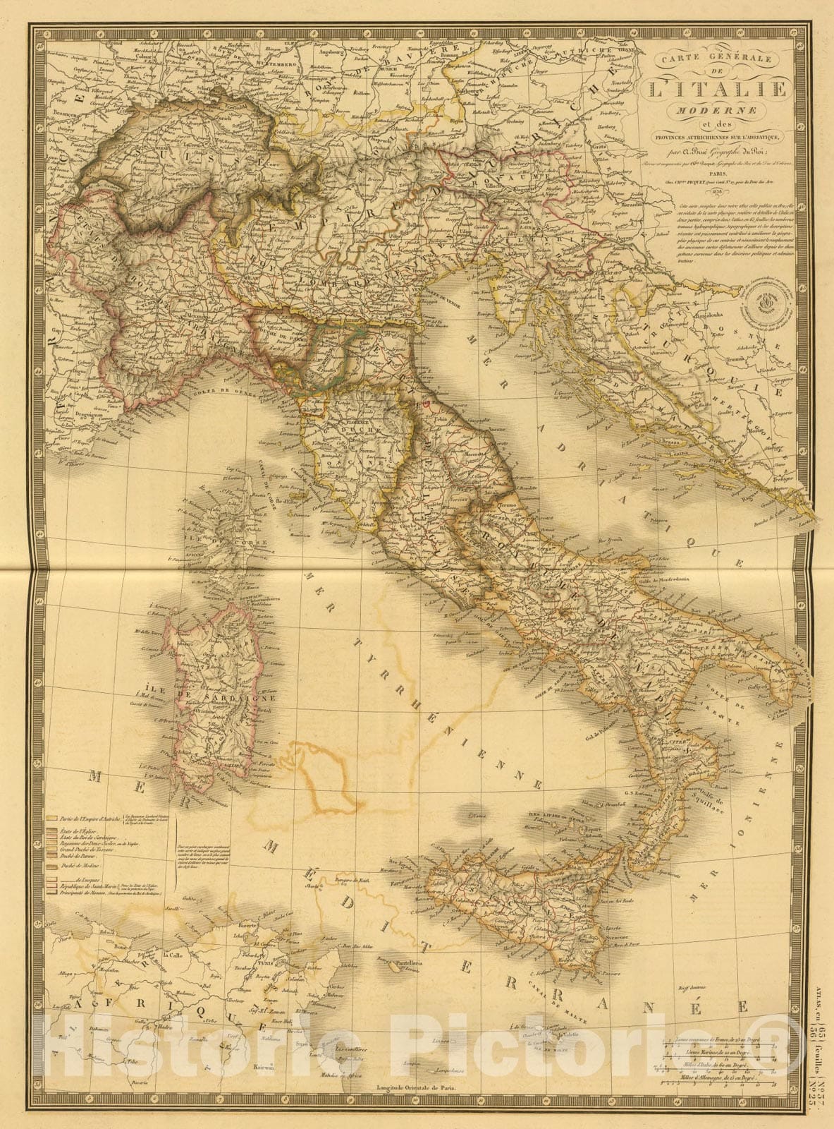 Historic Map : Italie moderne., 1838, Vintage Wall Art