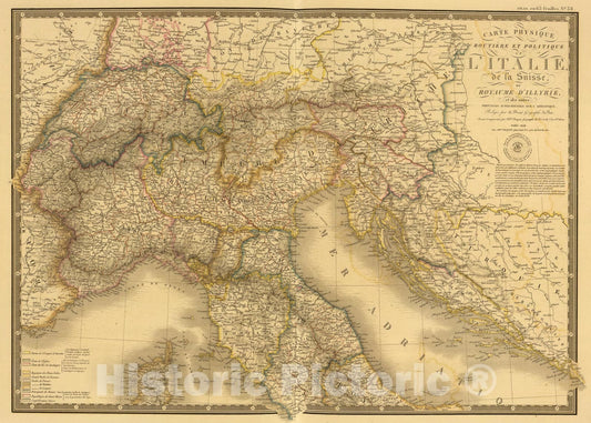 Historic Map : Italie, Suisse, Illyrie nord., 1838, Vintage Wall Art