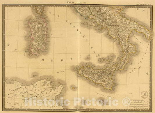 Historic Map : Italie, Suisse, Illyrie sud., 1838, Vintage Wall Art