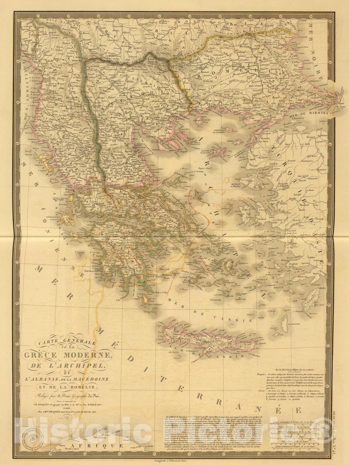 Historic Map : Grece moderne, Archipel, Albanie, Macedoine., 1840, Vintage Wall Art