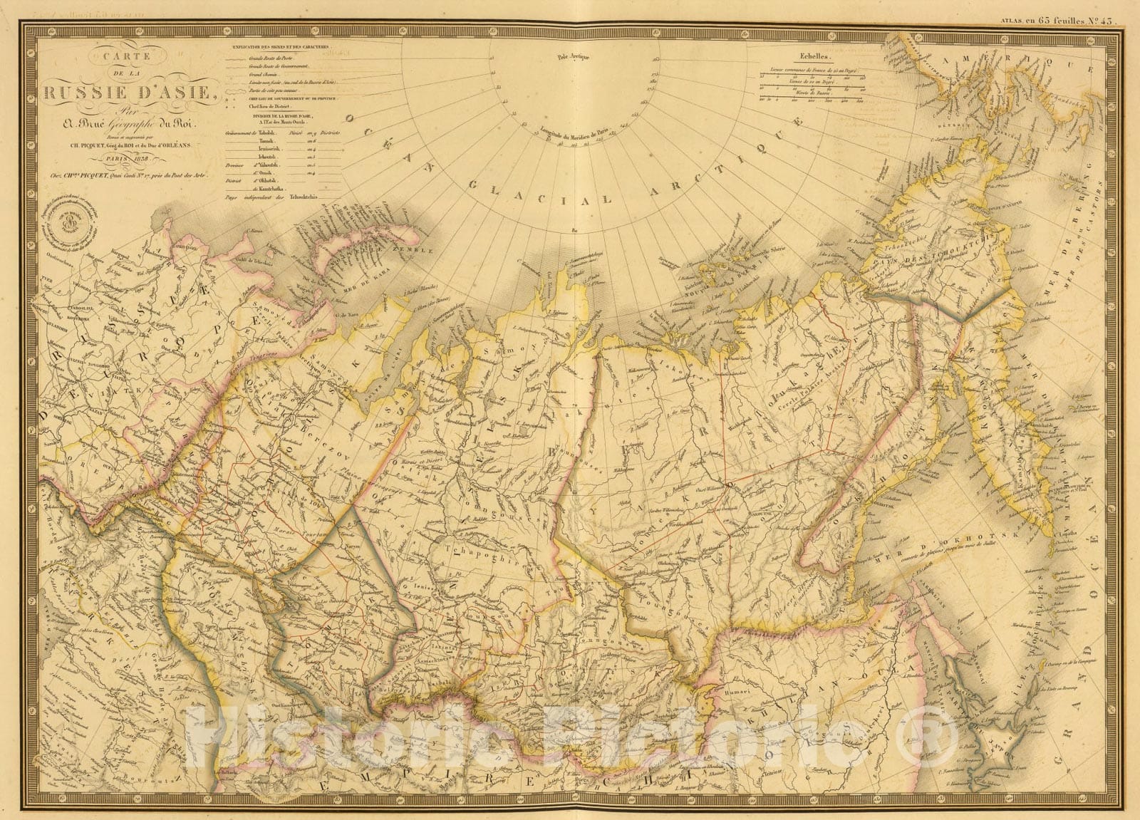 Historic Map : Russie d'Asie., 1838, Vintage Wall Art
