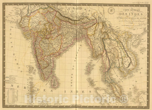 Historic Map : Carte generale des Indes., 1836, Vintage Wall Art