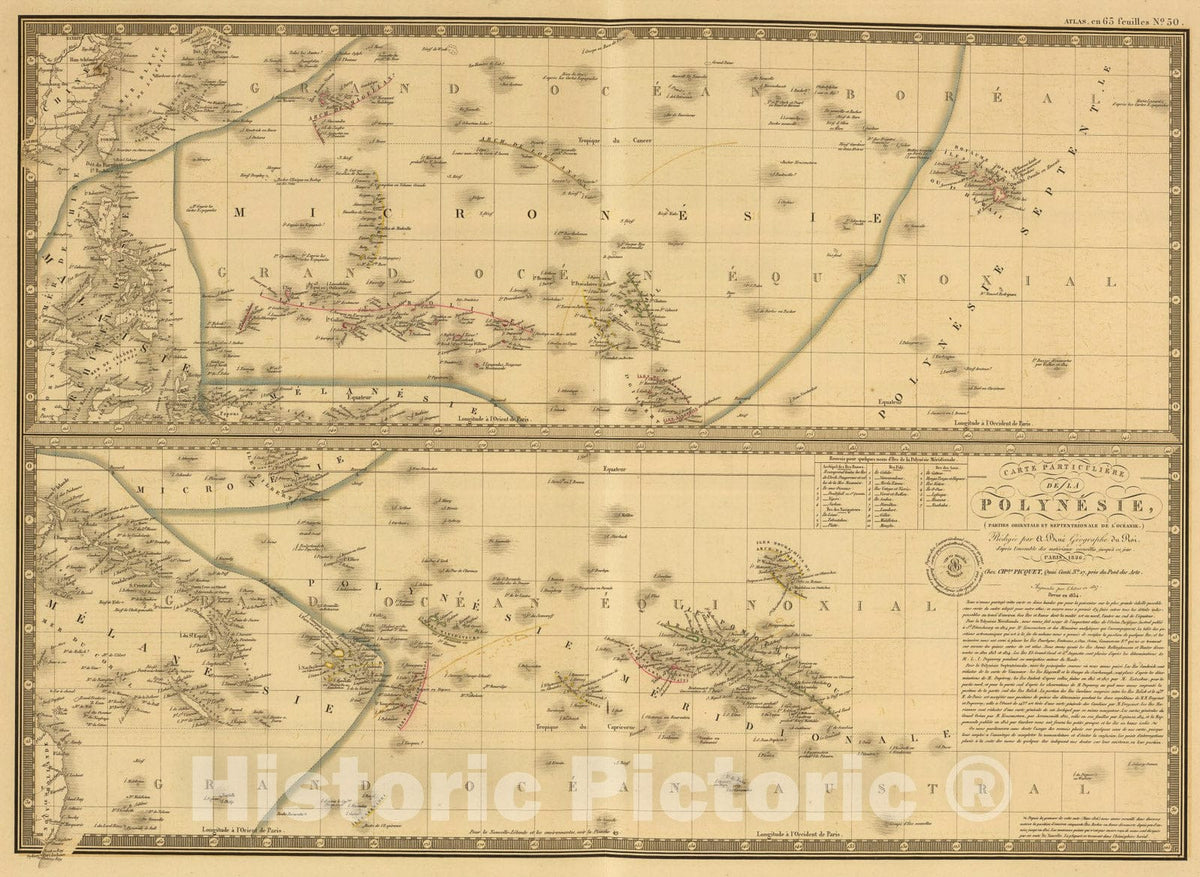 Historic Map : Polynesie., 1834, Vintage Wall Art