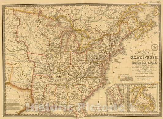 Historic Map : Etats-Unis, Haut et Bas-Canada, Nouvle. Ecosse, Nouvau. Brunswick, Terre-Neuve., 1840, Vintage Wall Art
