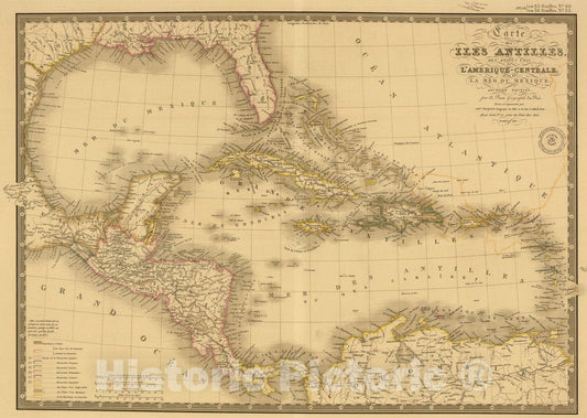 Historic Map : Iles Antilles, Etats-Unis de l'Amerique Centrale, Mer du Mexique., 1837, Vintage Wall Art