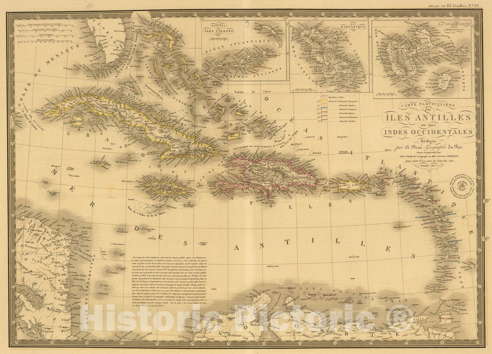 Historic Map : Iles Antilles ou des Indes Occidentales., 1837, Vintage Wall Art
