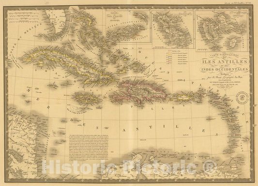 Historic Map : Iles Antilles ou des Indes Occidentales., 1837, Vintage Wall Art
