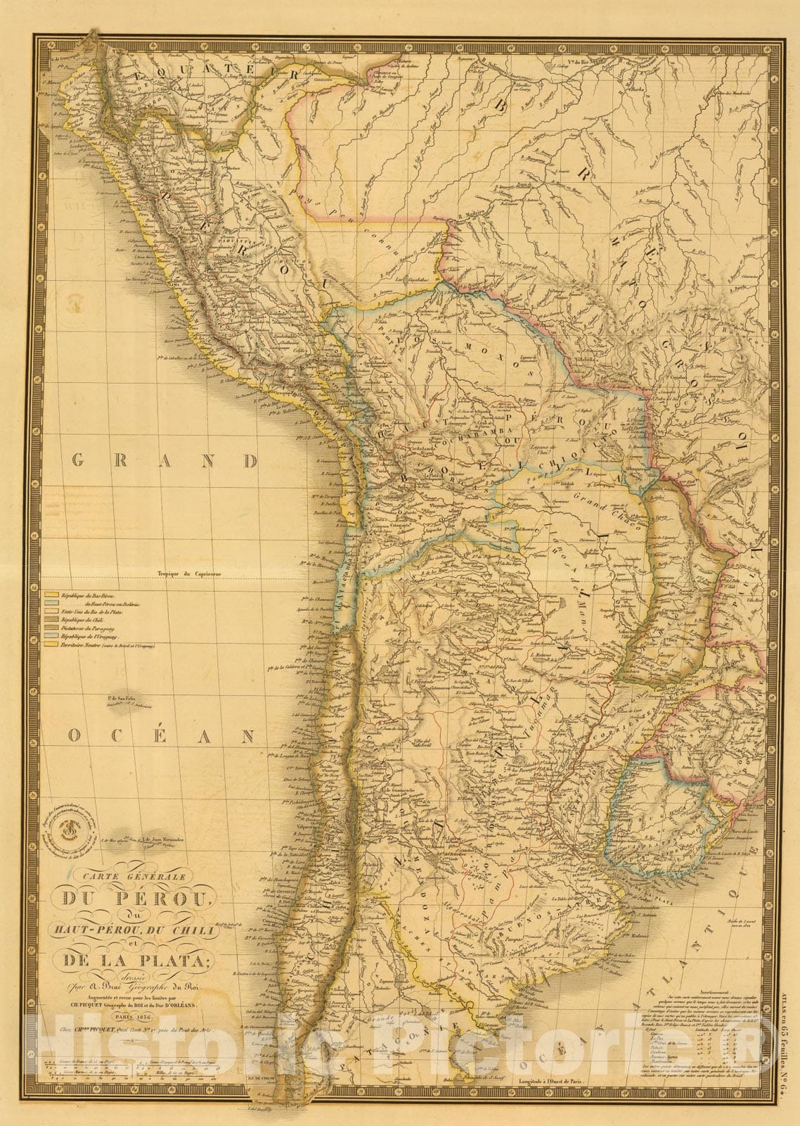 Historic Map : Perou, Haut-Perou, Chili, La Plata., 1836, Vintage Wall Art