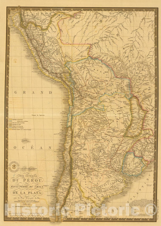 Historic Map : Perou, Haut-Perou, Chili, La Plata., 1836, Vintage Wall Art