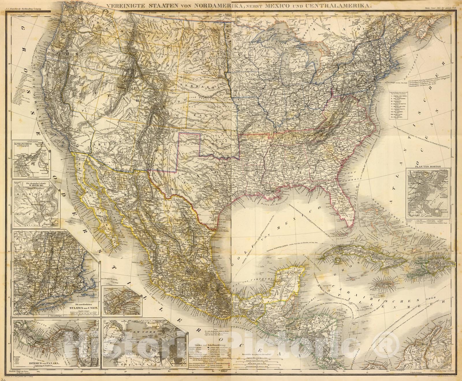 Historic Map : Composite: Vereinigte Staaten von NordAmerika, nebst Mexico und Centralamerika., 1865, Vintage Wall Art