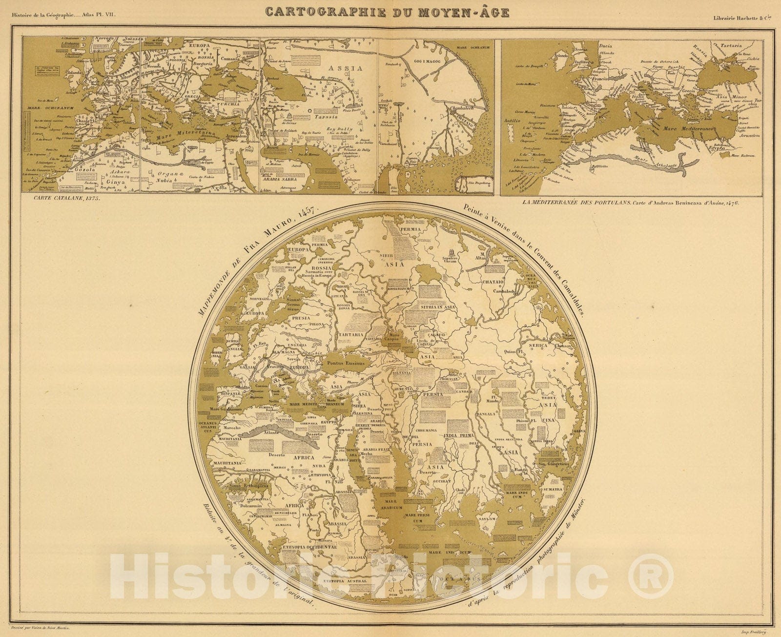 Historic Map : Cartographie du Moyen-Age., 1874, Vintage Wall Art