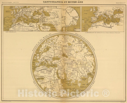 Historic Map : Cartographie du Moyen-Age., 1874, Vintage Wall Art