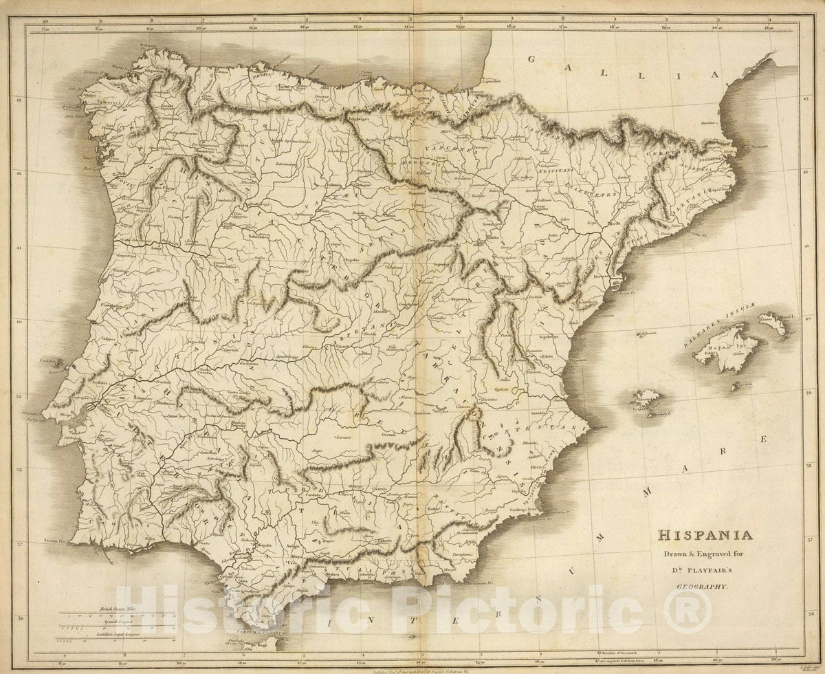 Historic Map : Hispania., 1814, Vintage Wall Art