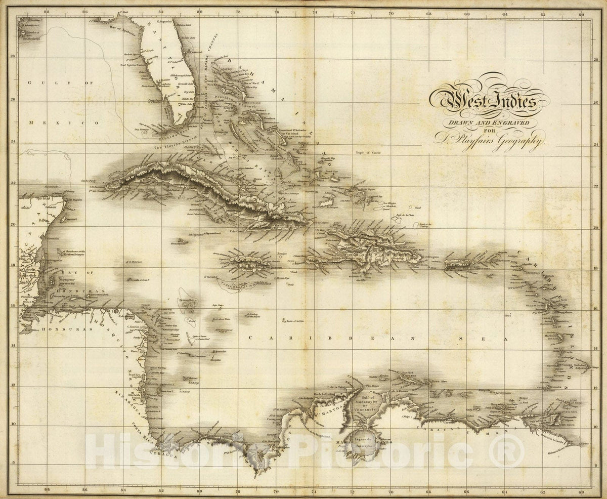 Historic Map : West Indies., 1814, Vintage Wall Art