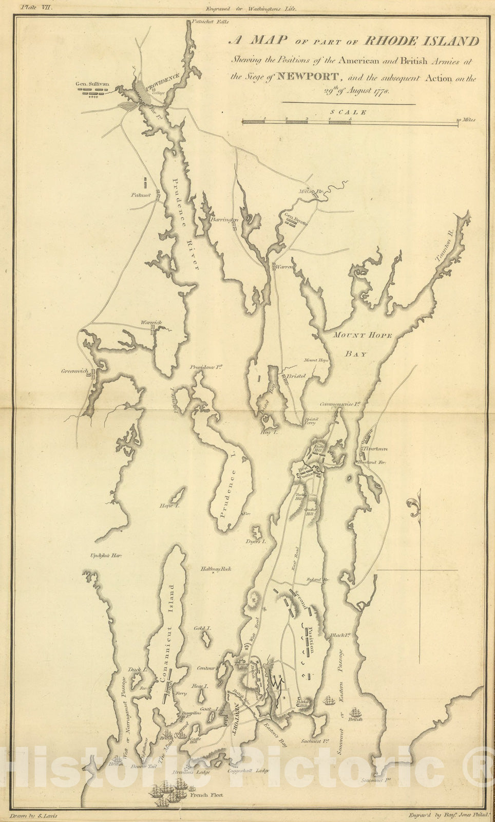 Historic Map : Siege of Newport, Rhode Island., 1807, Vintage Wall Art