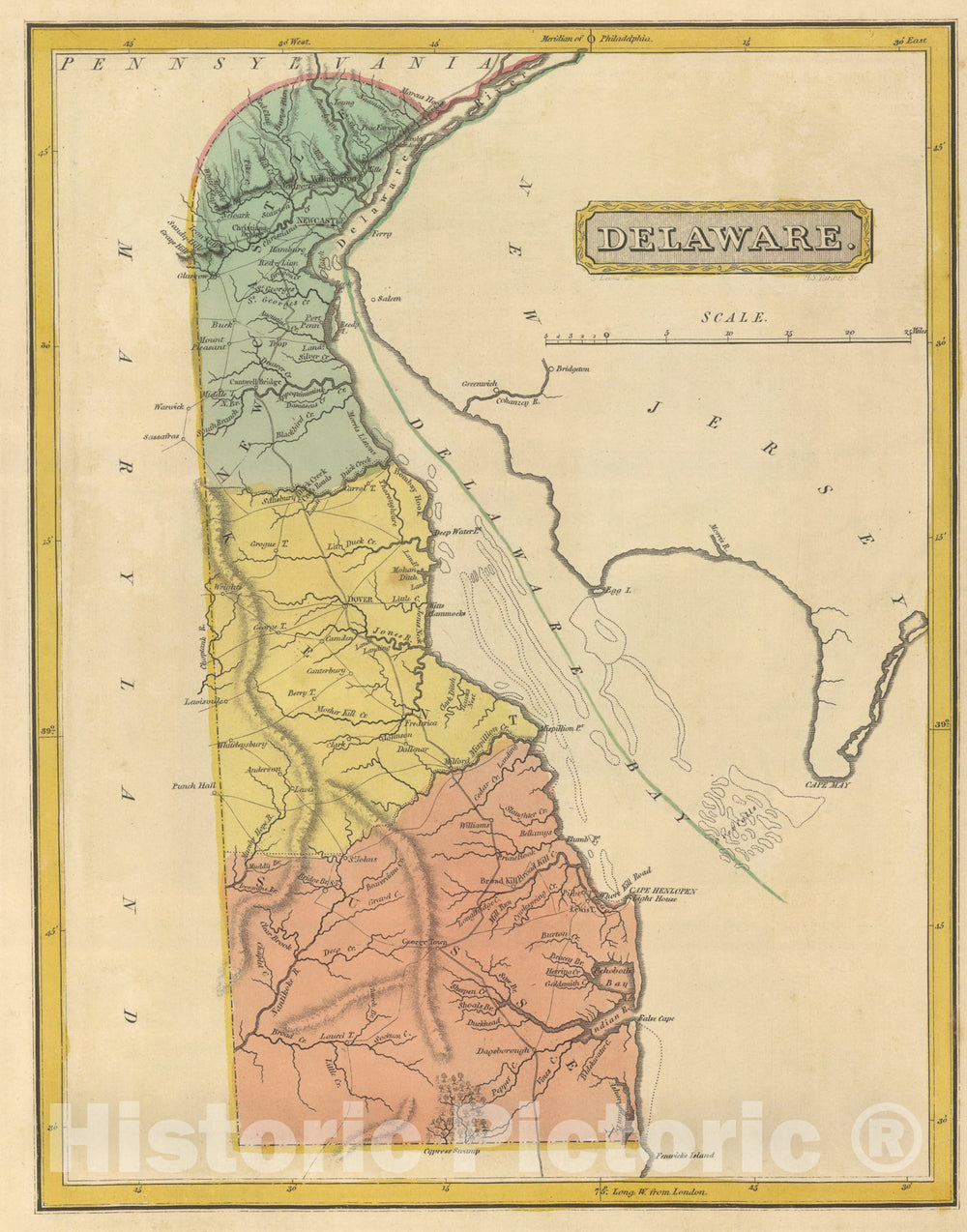 Historic Map : Delaware., 1816, Vintage Wall Art