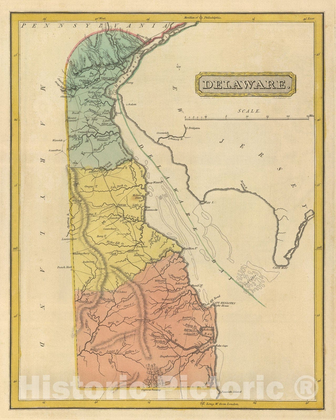 Historic Map : Delaware., 1816, Vintage Wall Art