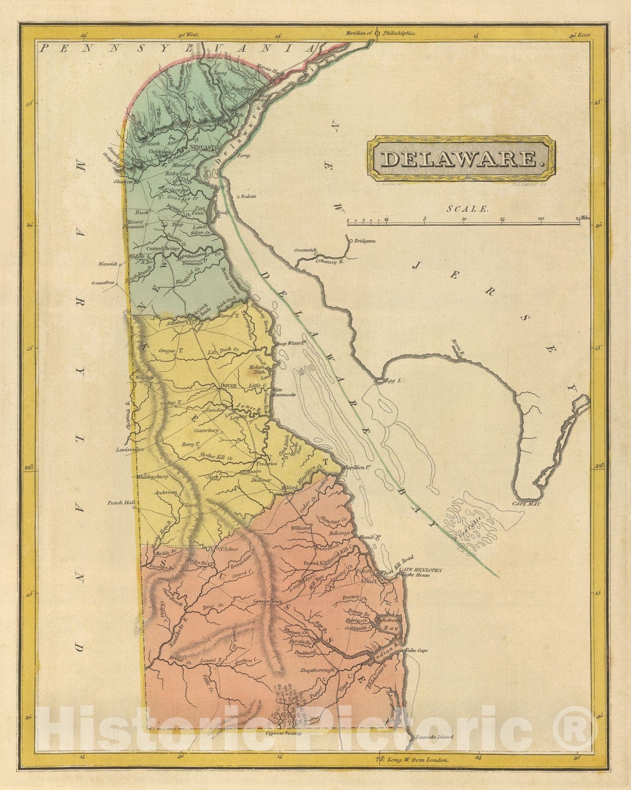 Historic Map : Delaware., 1816, Vintage Wall Art